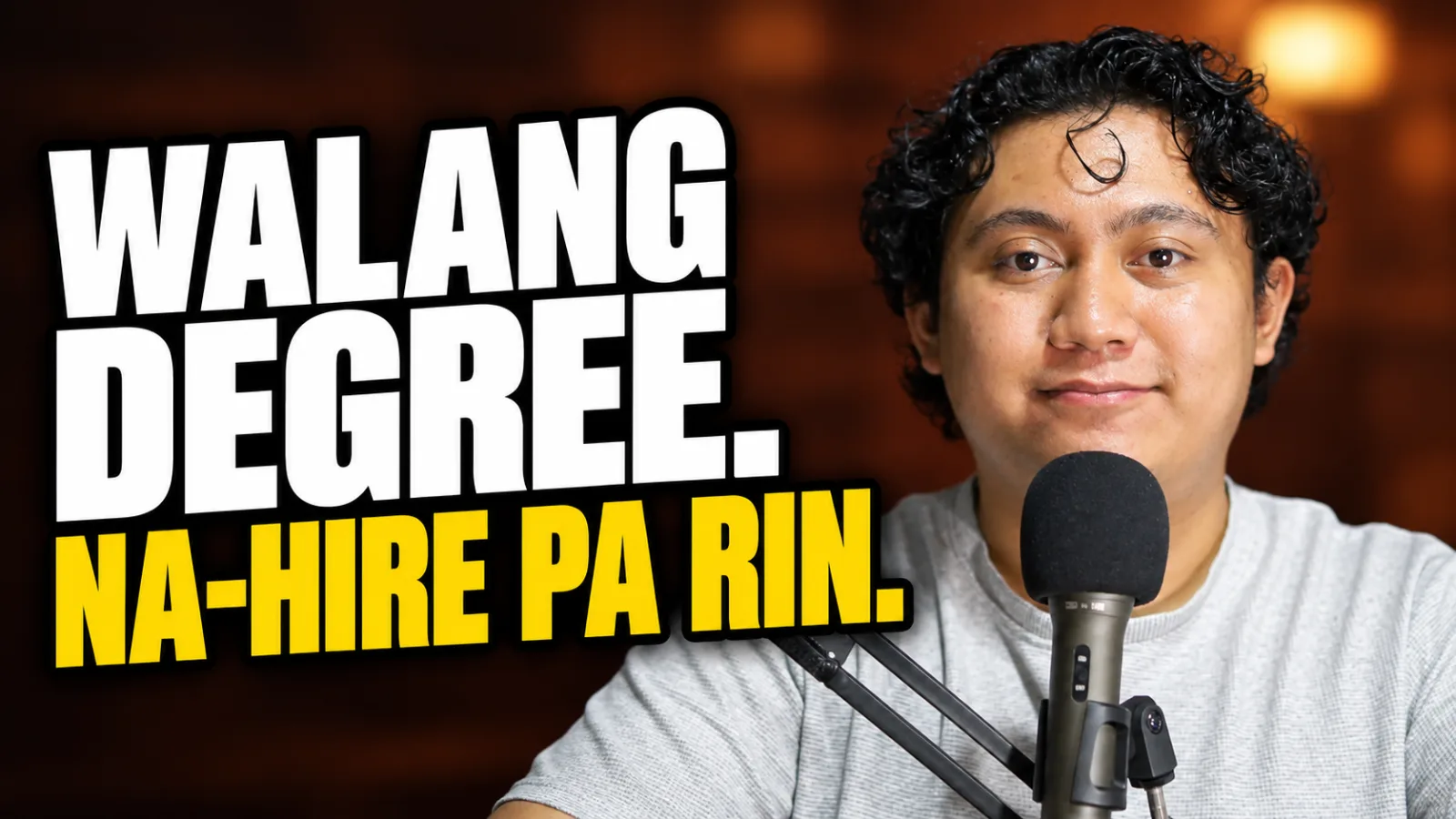 thumbnail text - walang degree pero na hire pa rin. a picture of kyle nelson omac smiling in cam